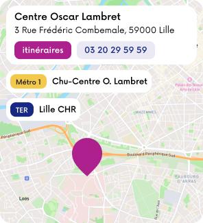 Plan & coordonnées du centre Oscar Lambret : 3 rue Frédéric Combemale 59000 Lille 0320295959 Métro 1 arrêt CHU Centre O Lambret TER Lille CHR